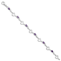Sterling Silver Rhodium-plated Amethyst Polished Fancy Heart Bracelet QX809AM