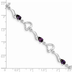 Sterling Silver Rhodium-plated Amethyst Polished Fancy Heart Bracelet QX809AM