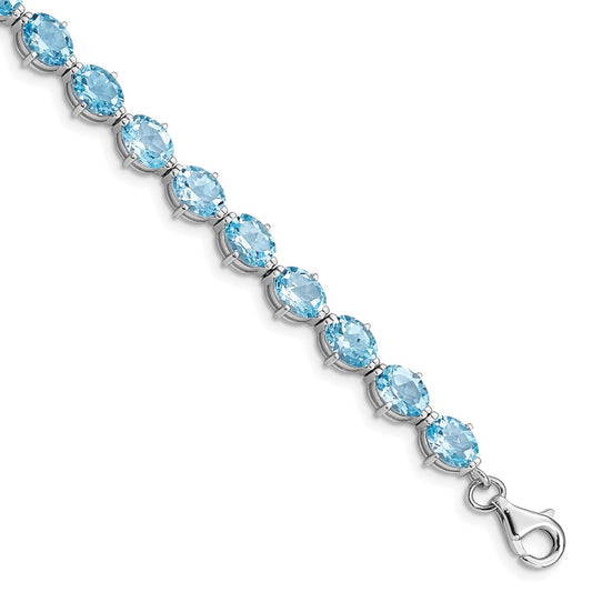 Sterling Silver Rhodium-plated Swiss Blue Topaz Bracelet QX814BT