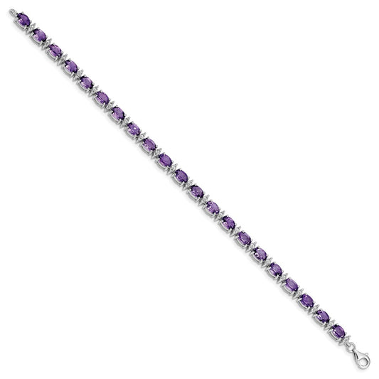 Sterling Silver Rhodium-plated Amethyst & White Topaz Bracelet QX816AM