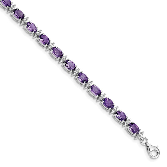 Sterling Silver Rhodium-plated Amethyst & White Topaz Bracelet QX816AM