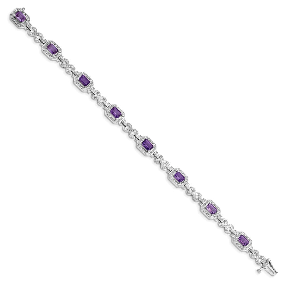 Sterling Silver Rhodium-plated Diamond & Amethyst Bracelet QX818AM