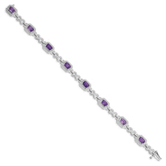 Sterling Silver Rhodium-plated Diamond & Amethyst Bracelet QX818AM