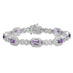 Sterling Silver Rhodium-plated Diamond & Amethyst Bracelet QX818AM