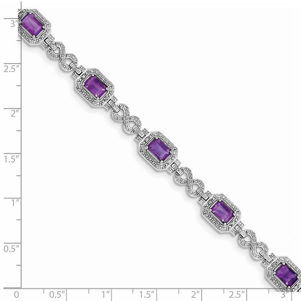 Sterling Silver Rhodium-plated Diamond & Amethyst Bracelet QX818AM