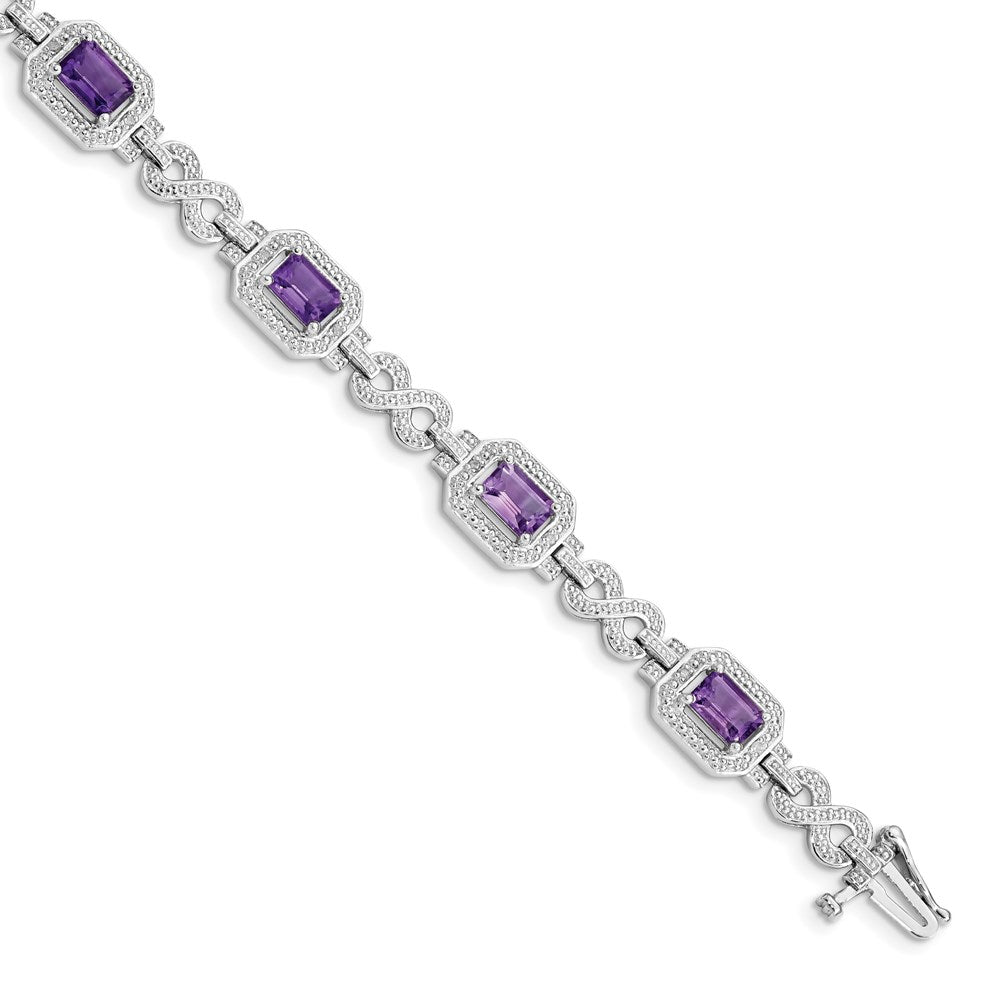 Sterling Silver Rhodium-plated Diamond & Amethyst Bracelet QX818AM