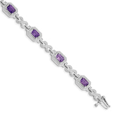 Sterling Silver Rhodium-plated Diamond & Amethyst Bracelet QX818AM