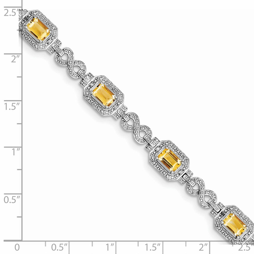 Sterling Silver Rhodium-plated Diamond & Citrine Bracelet QX818CI