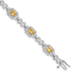 Sterling Silver Rhodium-plated Diamond & Citrine Bracelet QX818CI