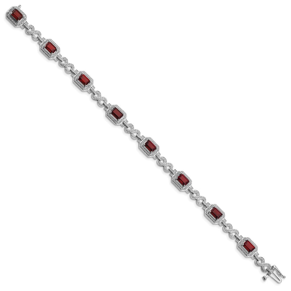 Sterling Silver Rhodium-plated Diamond & Garnet Bracelet QX818GA