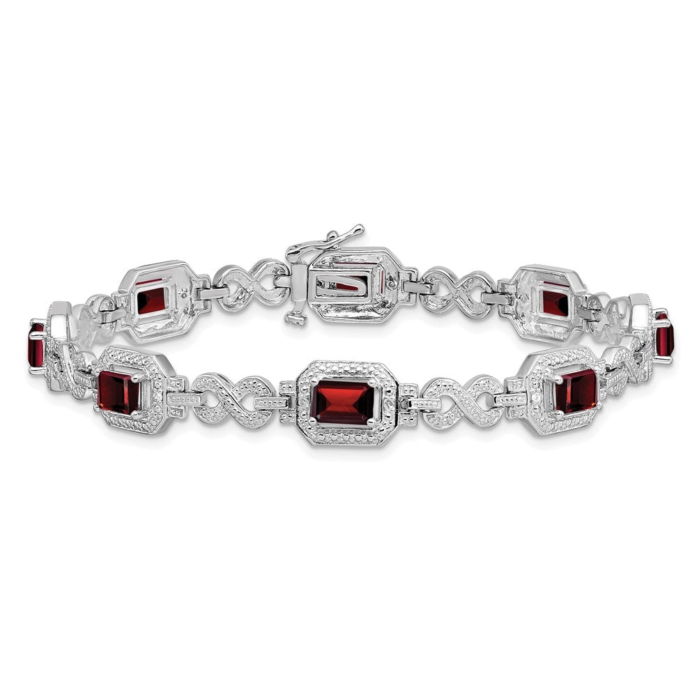 Sterling Silver Rhodium-plated Diamond & Garnet Bracelet QX818GA