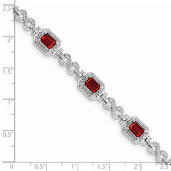 Sterling Silver Rhodium-plated Diamond & Garnet Bracelet QX818GA
