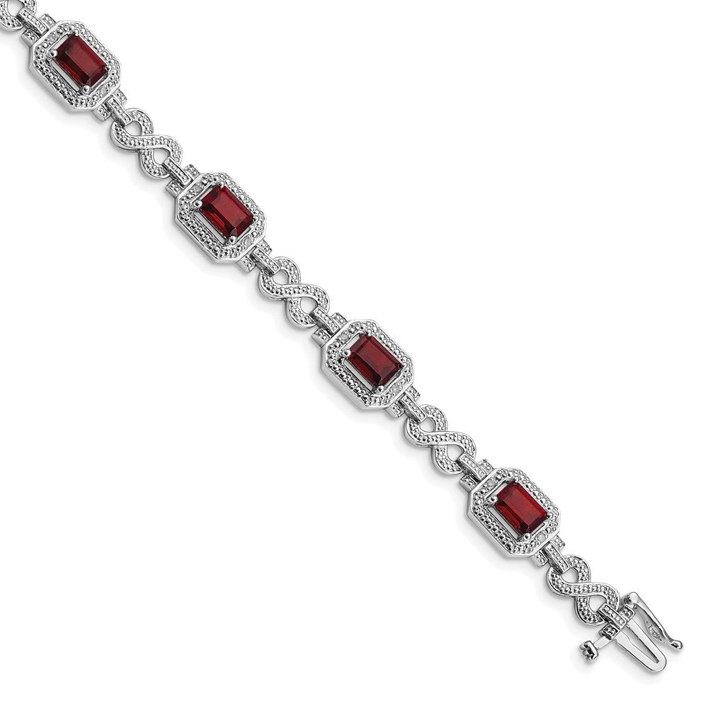 Sterling Silver Rhodium-plated Diamond & Garnet Bracelet QX818GA