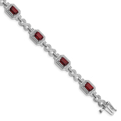 Sterling Silver Rhodium-plated Diamond & Garnet Bracelet QX818GA