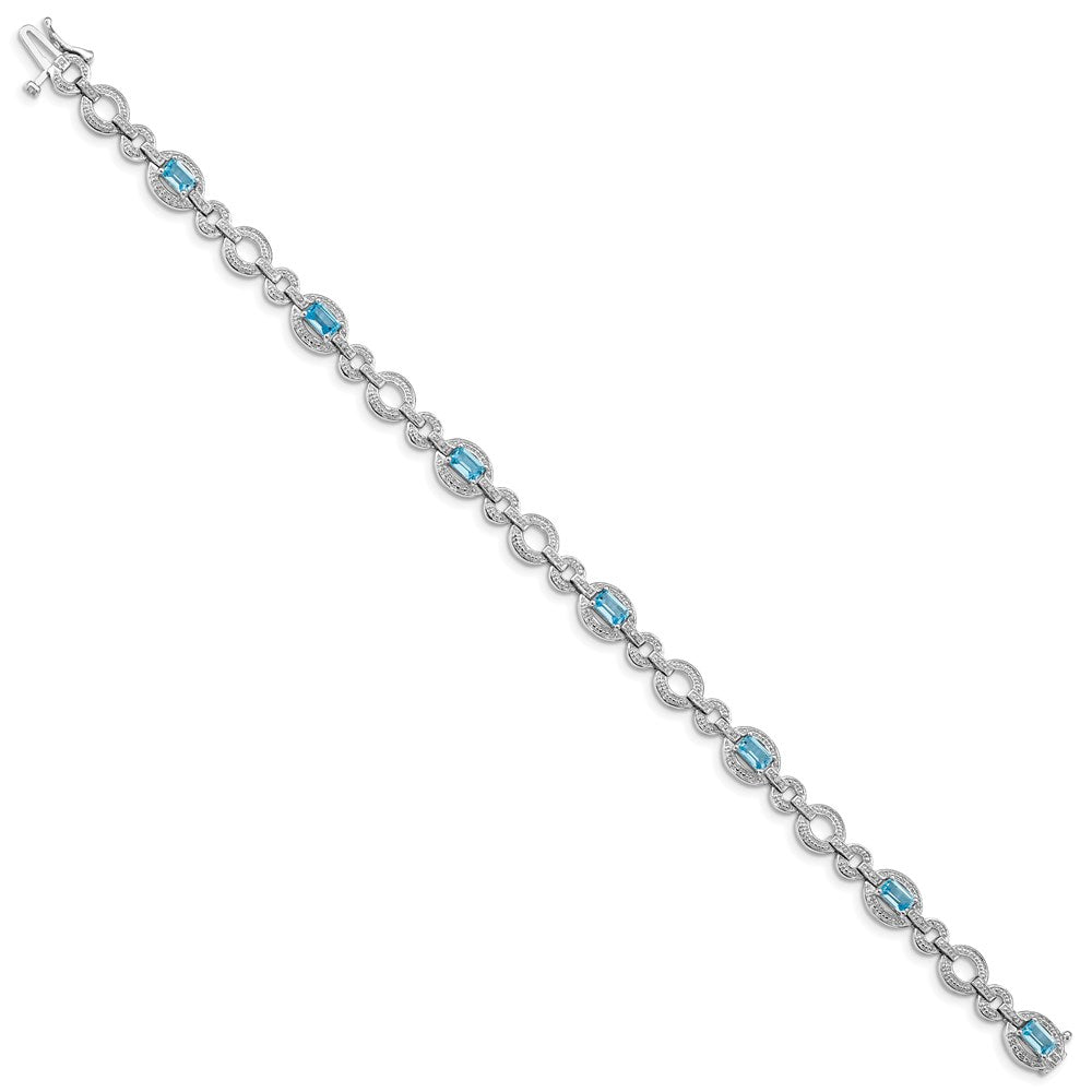 Sterling Silver Rhodium-plated Dia. & Lt Swiss Blue Topaz Oval Bracelet QX819BT