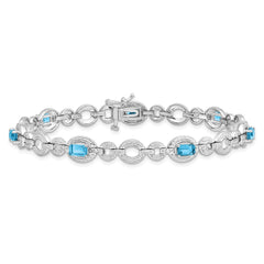 Sterling Silver Rhodium-plated Dia. & Lt Swiss Blue Topaz Oval Bracelet QX819BT