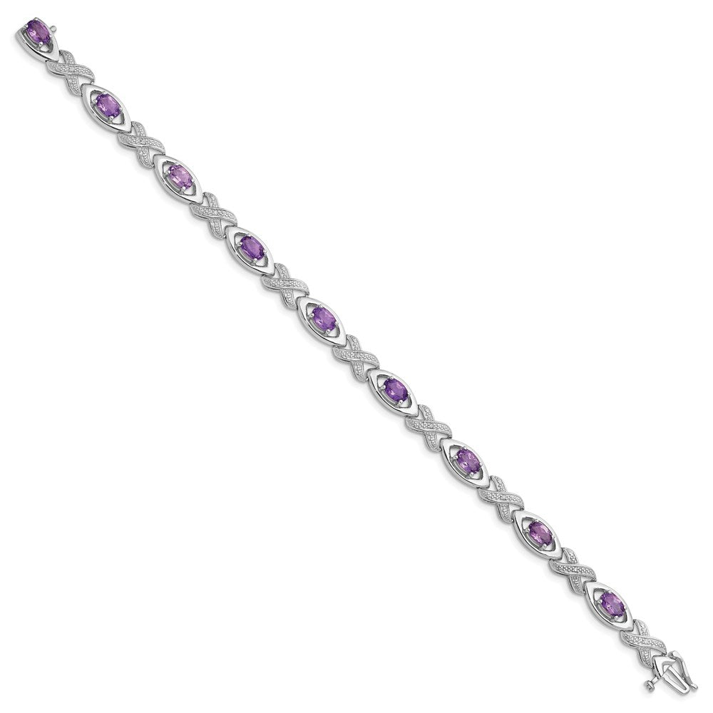 Sterling Silver Rhodium-plated Diamond & Amethyst Bracelet QX820AM