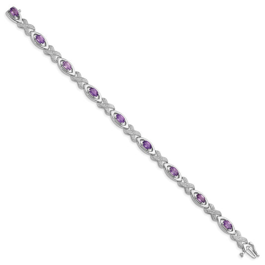 Sterling Silver Rhodium-plated Diamond & Amethyst Bracelet QX820AM