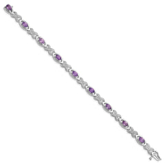 Sterling Silver Rhodium-plated Diamond & Amethyst Bracelet QX820AM