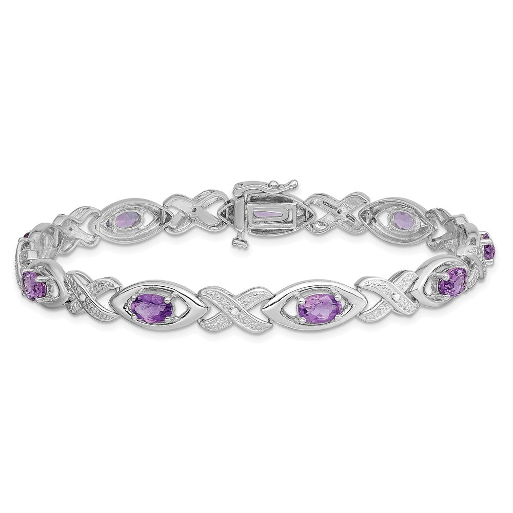 Sterling Silver Rhodium-plated Diamond & Amethyst Bracelet QX820AM
