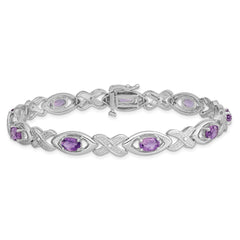 Sterling Silver Rhodium-plated Diamond & Amethyst Bracelet QX820AM