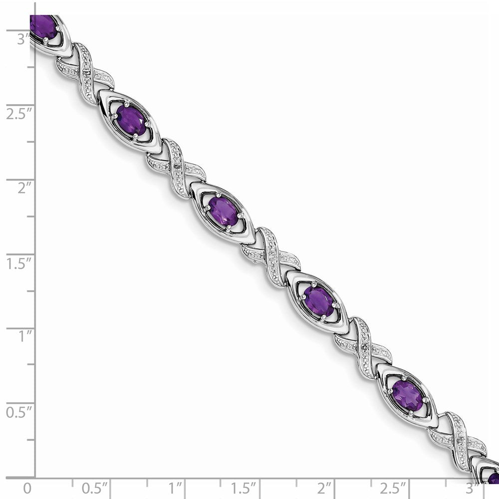 Sterling Silver Rhodium-plated Diamond & Amethyst Bracelet QX820AM