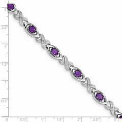 Sterling Silver Rhodium-plated Diamond & Amethyst Bracelet QX820AM