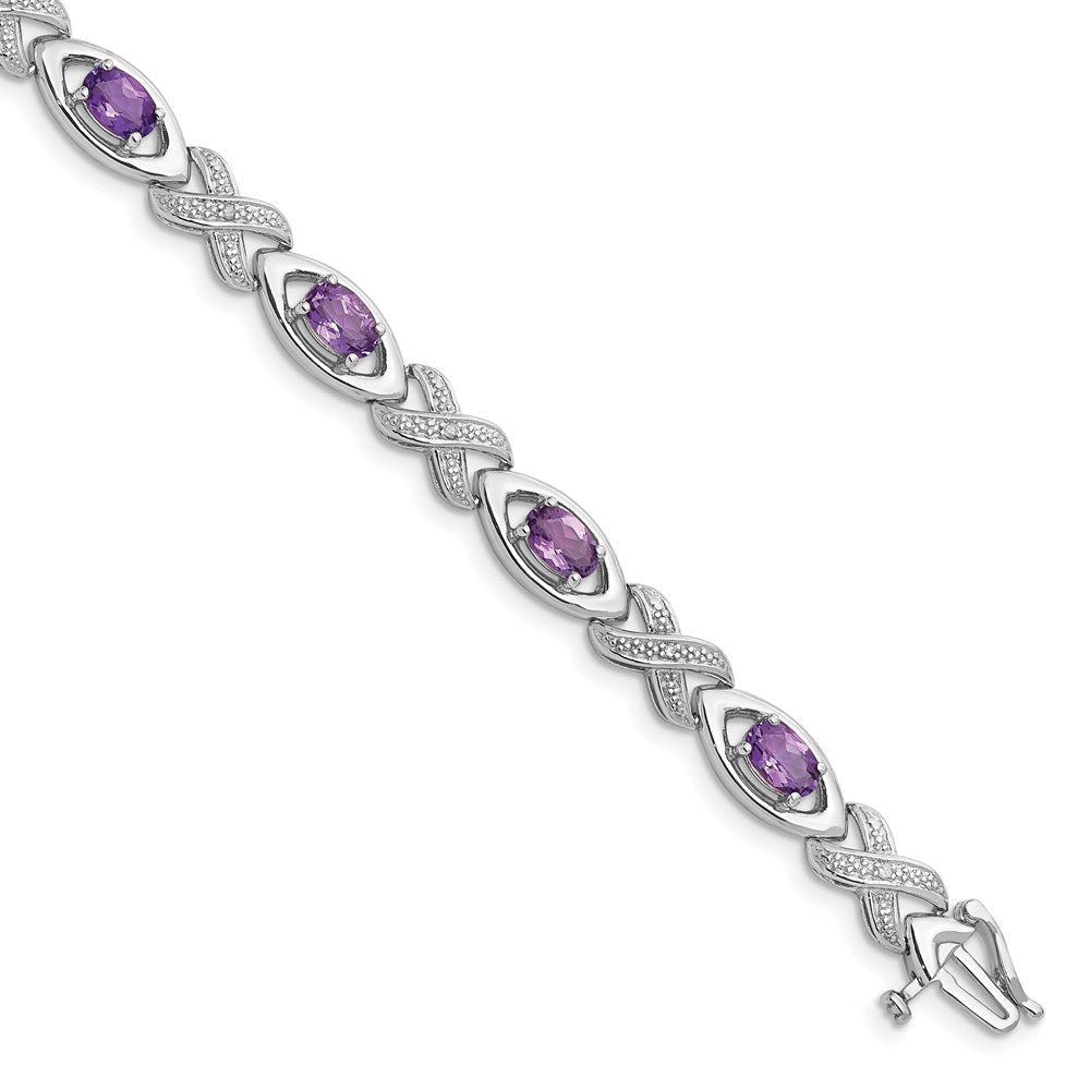 Sterling Silver Rhodium-plated Diamond & Amethyst Bracelet QX820AM