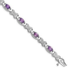 Sterling Silver Rhodium-plated Diamond & Amethyst Bracelet QX820AM