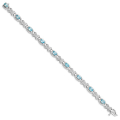 Sterling Silver Rhodium-plated Diamond & Light Swiss Blue Topaz Bracelet QX820BT