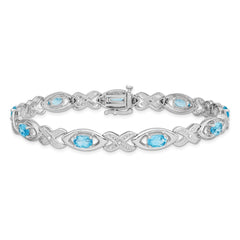 Sterling Silver Rhodium-plated Diamond & Light Swiss Blue Topaz Bracelet QX820BT