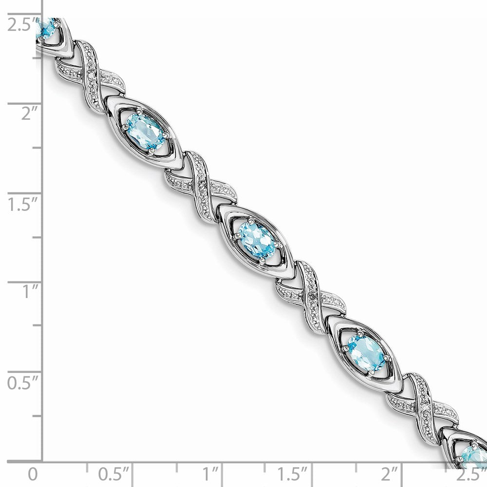 Sterling Silver Rhodium-plated Diamond & Light Swiss Blue Topaz Bracelet QX820BT