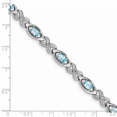Sterling Silver Rhodium-plated Diamond & Light Swiss Blue Topaz Bracelet QX820BT