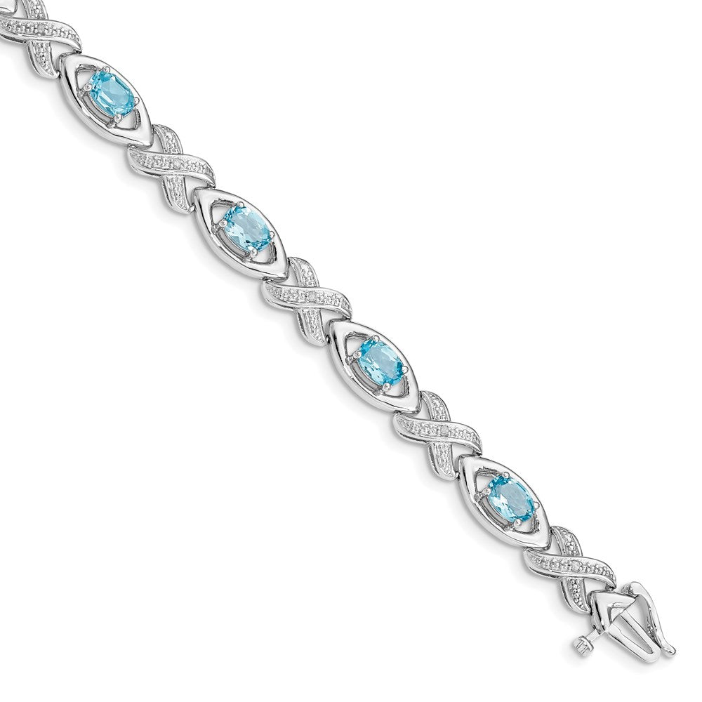 Sterling Silver Rhodium-plated Diamond & Light Swiss Blue Topaz Bracelet QX820BT