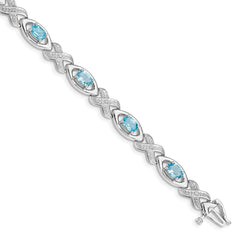 Sterling Silver Rhodium-plated Diamond & Light Swiss Blue Topaz Bracelet QX820BT