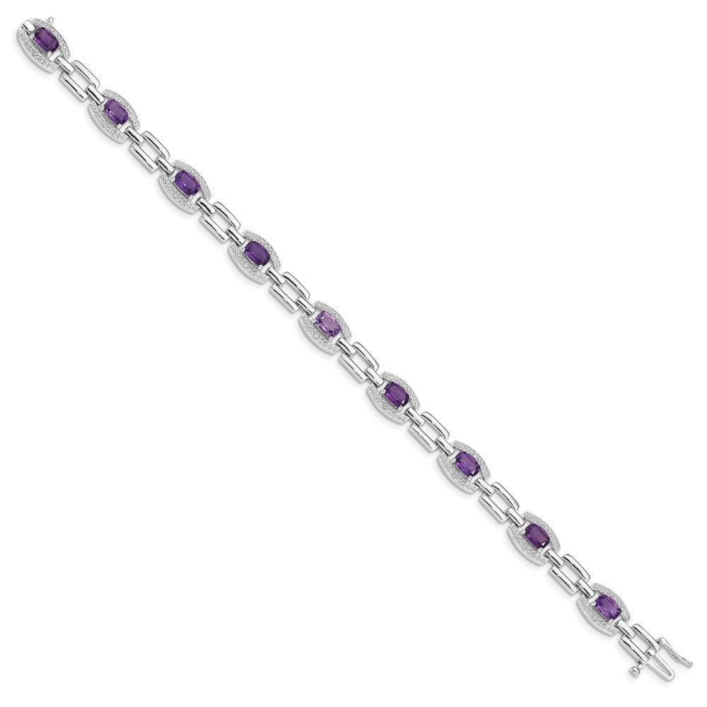 Sterling Silver Rhodium-plated Diamond & Amethyst Bracelet QX821AM