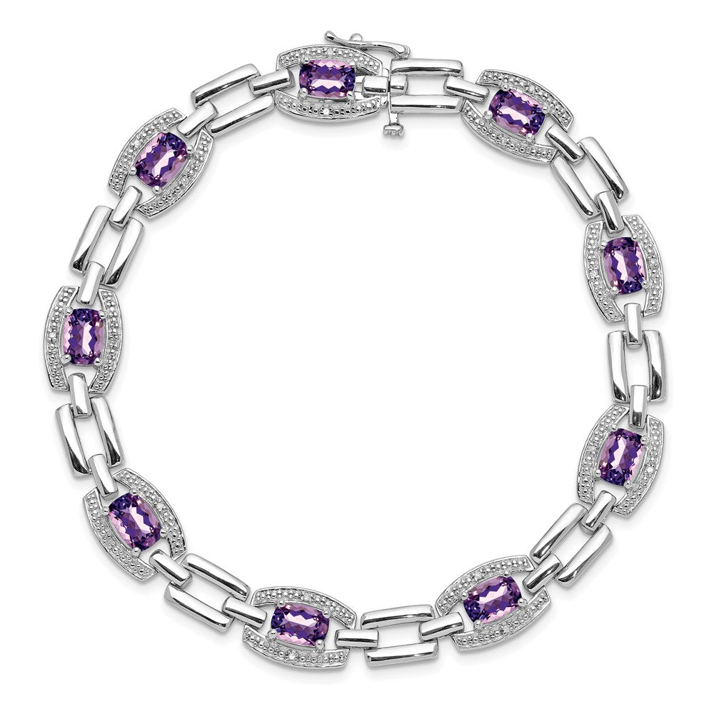 Sterling Silver Rhodium-plated Diamond & Amethyst Bracelet QX821AM