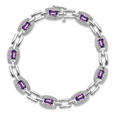 Sterling Silver Rhodium-plated Diamond & Amethyst Bracelet QX821AM