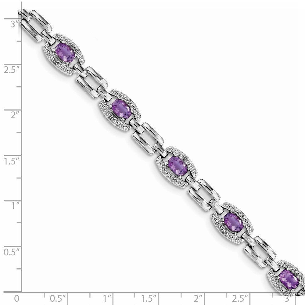 Sterling Silver Rhodium-plated Diamond & Amethyst Bracelet QX821AM