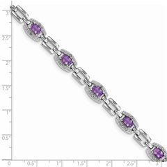 Sterling Silver Rhodium-plated Diamond & Amethyst Bracelet QX821AM