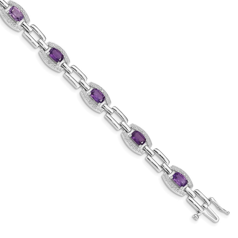 Sterling Silver Rhodium-plated Diamond & Amethyst Bracelet QX821AM