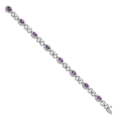 Sterling Silver Rhodium-plated Diamond & Amethyst Bracelet QX823AM