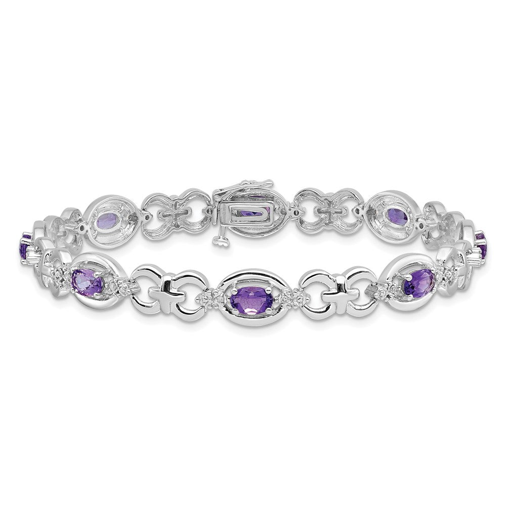 Sterling Silver Rhodium-plated Diamond & Amethyst Bracelet QX823AM