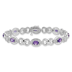 Sterling Silver Rhodium-plated Diamond & Amethyst Bracelet QX823AM