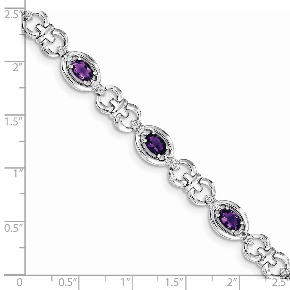 Sterling Silver Rhodium-plated Diamond & Amethyst Bracelet QX823AM