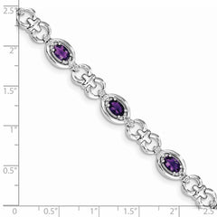 Sterling Silver Rhodium-plated Diamond & Amethyst Bracelet QX823AM