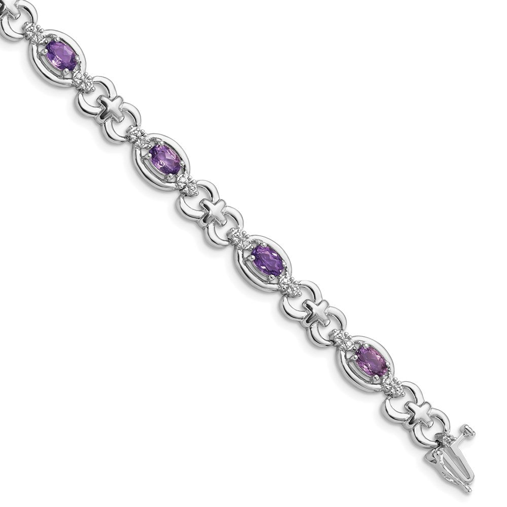 Sterling Silver Rhodium-plated Diamond & Amethyst Bracelet QX823AM