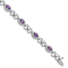 Sterling Silver Rhodium-plated Diamond & Amethyst Bracelet QX823AM