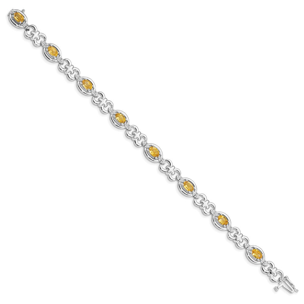 Sterling Silver Rhodium-plated Diamond & Citrine Bracelet QX823CI