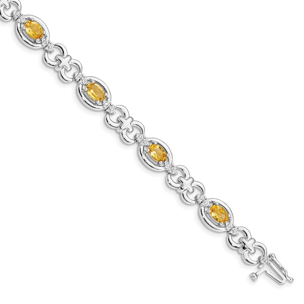 Sterling Silver Rhodium-plated Diamond & Citrine Bracelet QX823CI